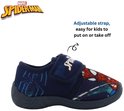 Blauwe Spider-Man pantoffels voor kinderen met klittenbandsluiting, en een opdruk van Spider-Man.