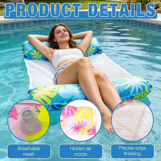Luchtmatras Zwembad - Waterhangmat Opblaasbaar - Ontspannen in Water - Netstructuur Half Verzonken - 120 x 70 cm - Meerkleurig — afbeelding 2