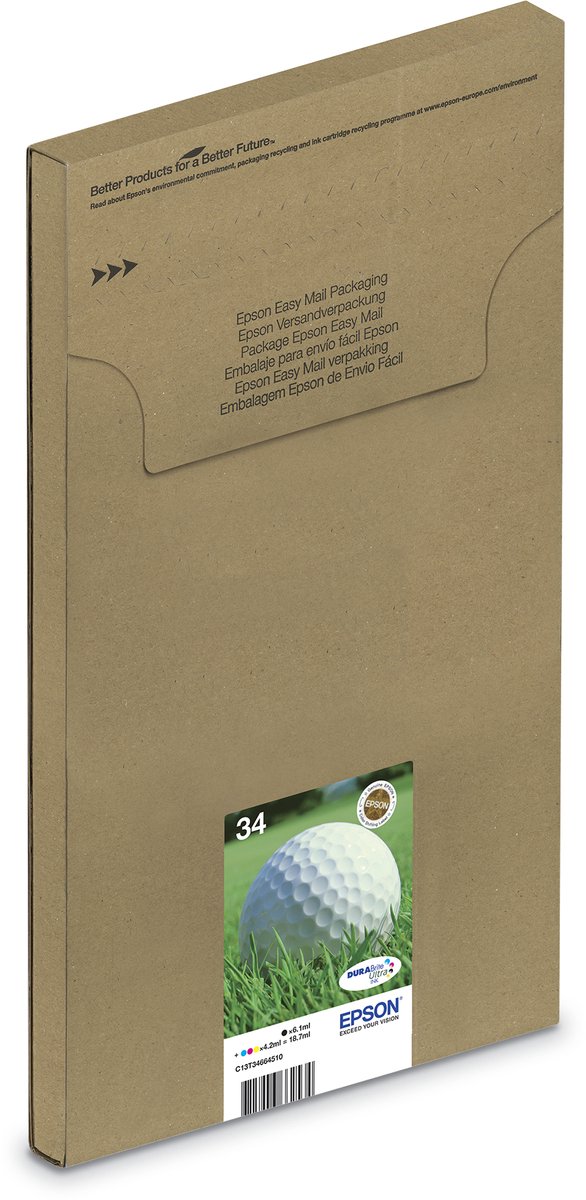 Epson Golf ball multipack 4 kleuren, 34 cartridges, DURABrite Ultra inkt EasyMail