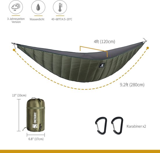 Hangmat Onderdeken - Isolatiemat Warmtebescherming - Outdoor Kamperen - Ultralicht Ontwerp - 280 x 120 cm - Legergroen — afbeelding 4