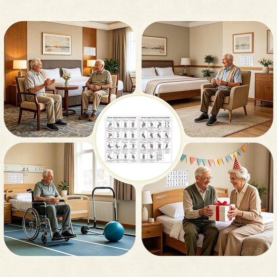 Stoelyoga Poster - Fitness Gids - Senior Beweging - Visuele Stappen - 20x25 cm - Meerkleurig — afbeelding 2