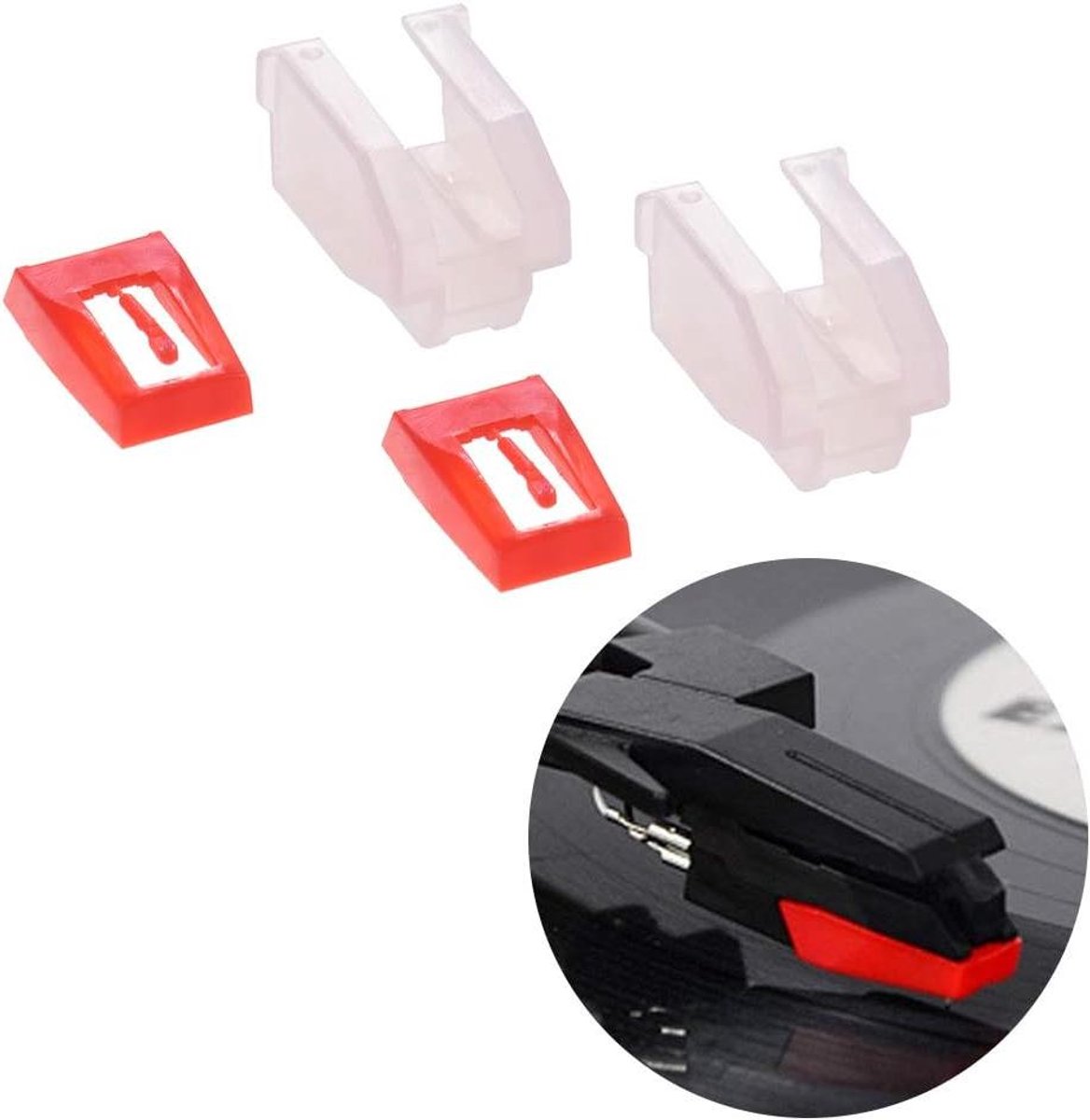 Platenspeler Naald - Stylus Naald - Muziek Afspelen - Diamant Tip - 2 Stuks - Rood
