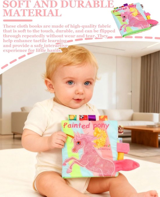 Baby Stoffen Boek - Zintuiglijk Speelgoed - Baby Ontwikkeling - Verschillende Texturen - 30 cm - Multicolor — afbeelding 5
