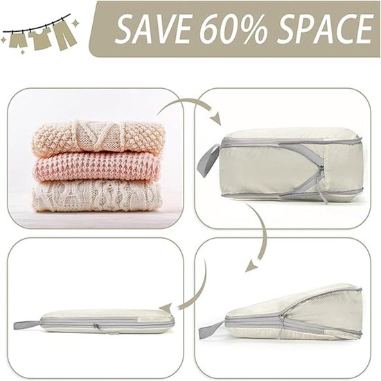 Reisorganizer Set - Packing Cubes - Kleding Opbergen - Compressie Ontwerp - 4 stuks - Abrikoos — afbeelding 4