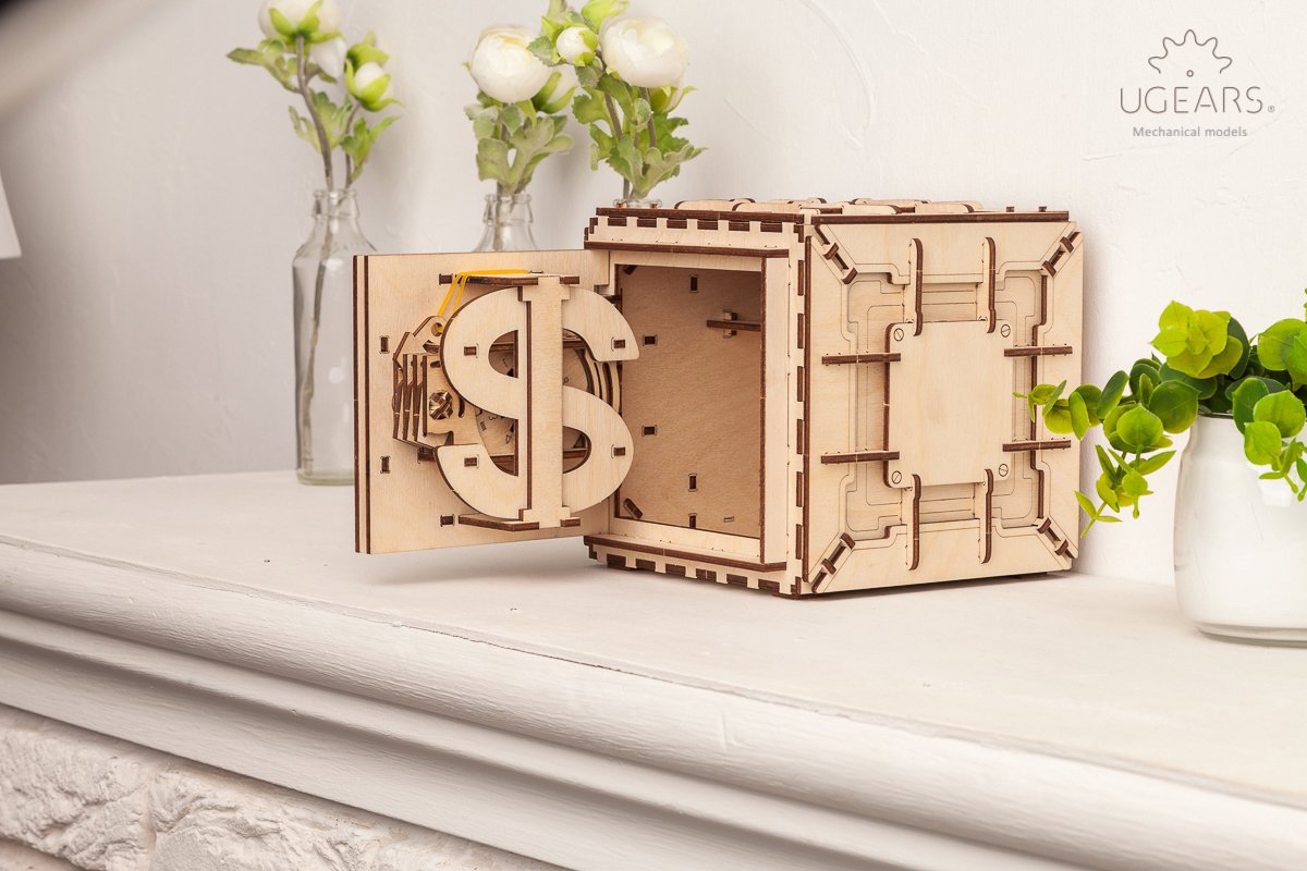 UGEARS 3D Modelbouw - Kluis - Mechanisch Bouwpakket Hout - Educatief Speelgoed — afbeelding 7