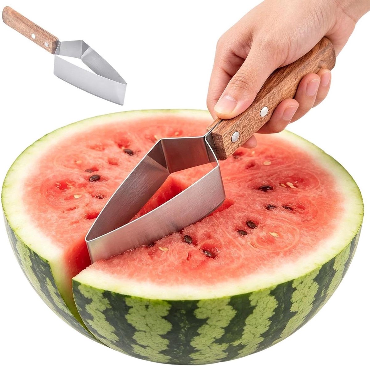 Fruit Snijder - Watermeloen Ananas - Snel Fruit Snijden - Driehoekig Mechanisme - 24x6x4 cm - Hout Roestvrijstaal