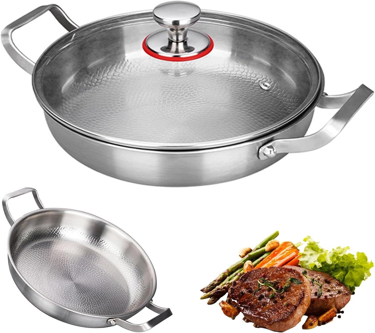 Titanium Pan - Koekenpan Braadpan - Gezond Koken - Ongecoat Duurzaam Oppervlak - 32 cm - Metaal
