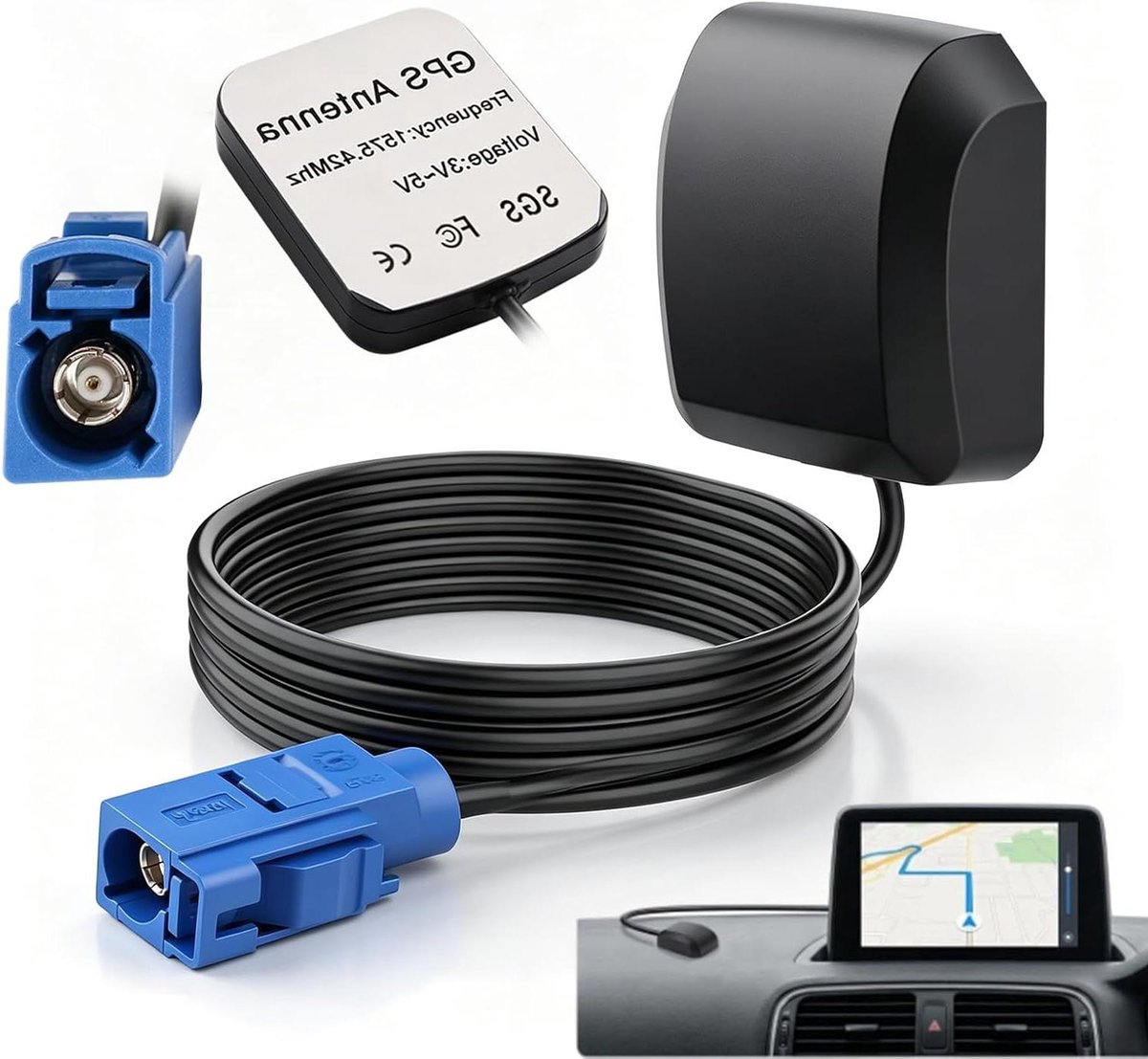GPS Antenne - Auto Antenne - Navigatie Verbeteren - Waterdicht Ontwerp - 3 meter kabel - Blauw