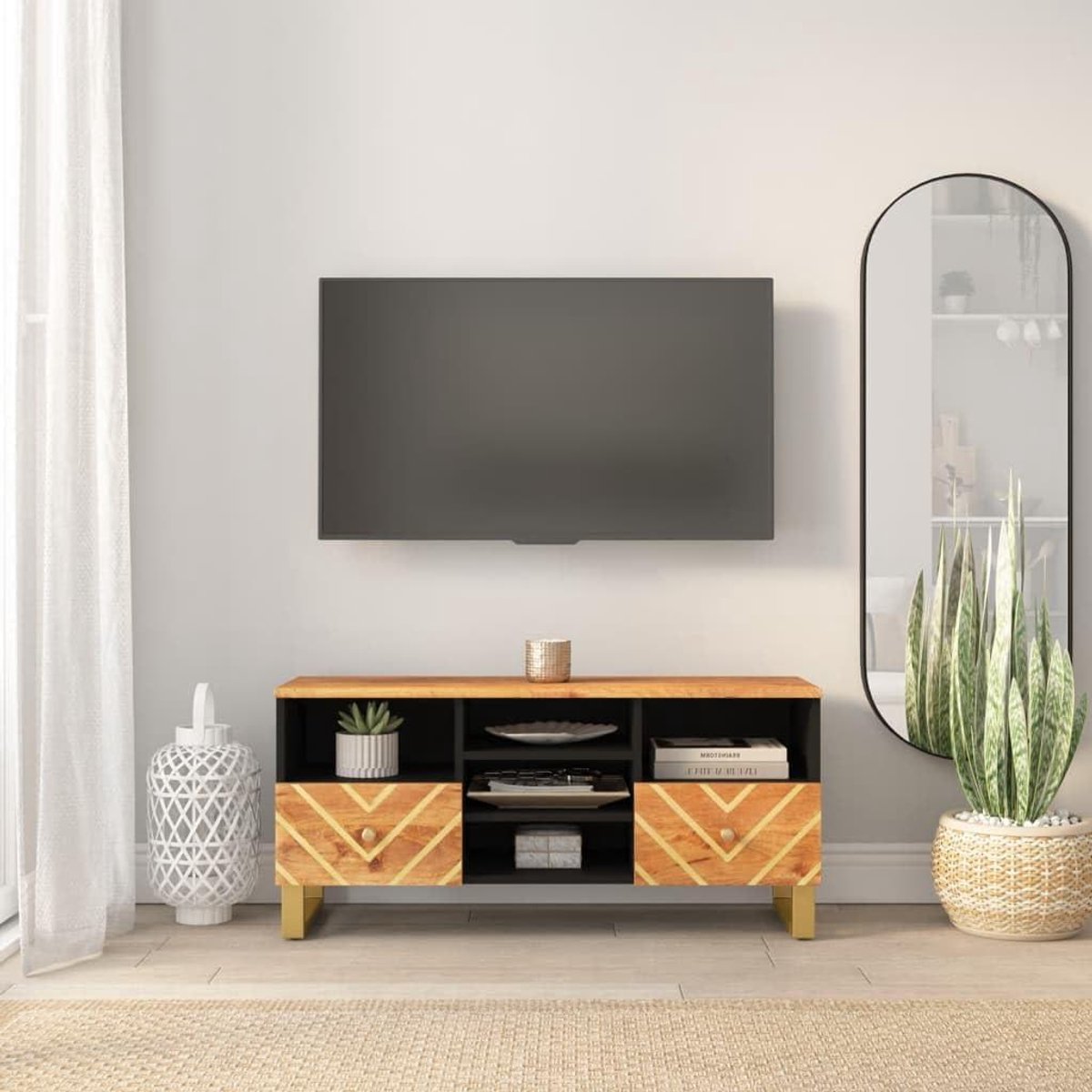 Tv-kast Mangohout - Tv meubel - Woonkamer Inrichten - Robuuste Ijzeren Poten - 100 cm Breed - Bruin