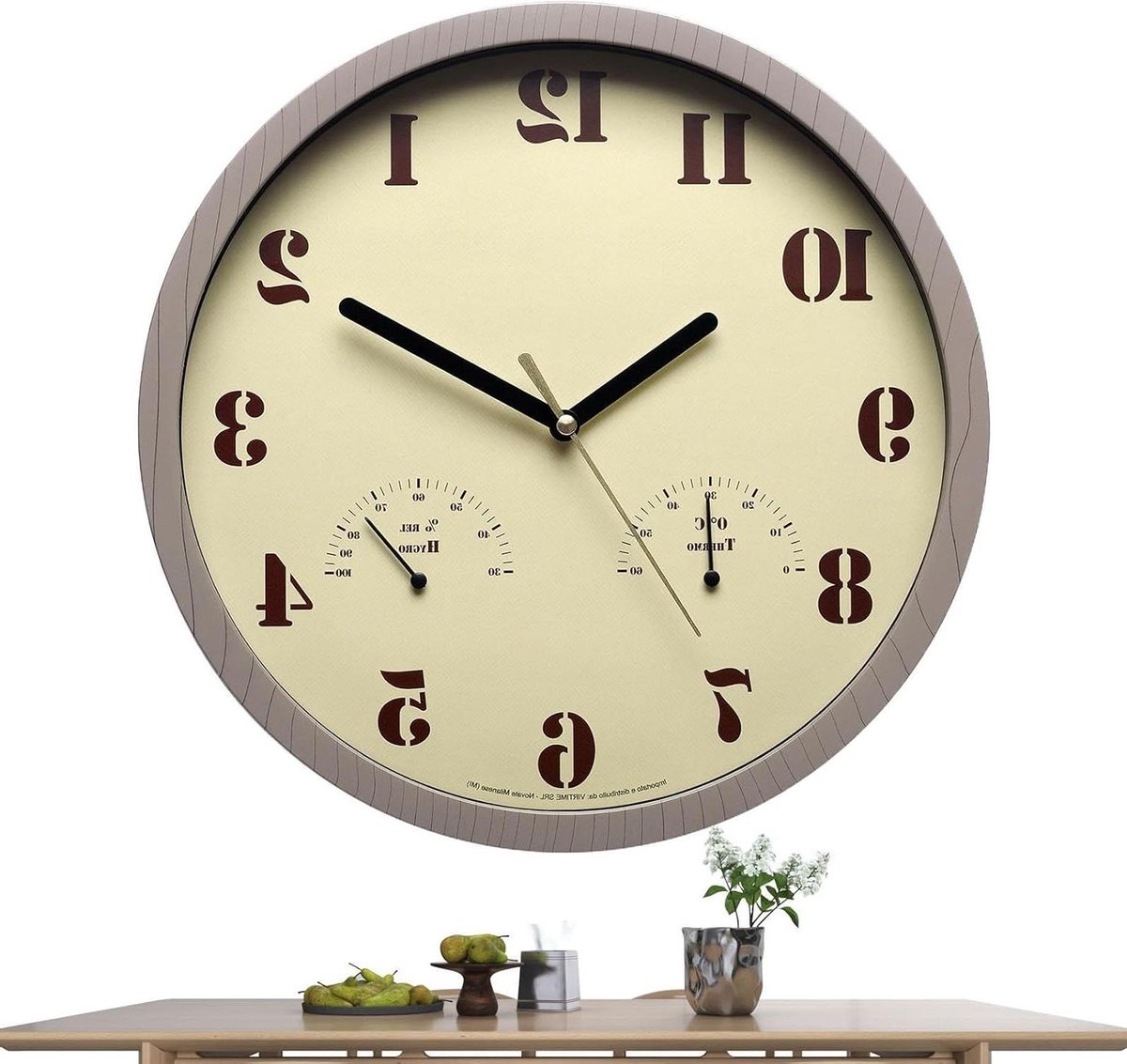 Decoratieve Wandklok - Buitenklok Thermometer - Buiten Lezen - Waterdicht Ontwerp - 25.7cm Diameter - Bruin