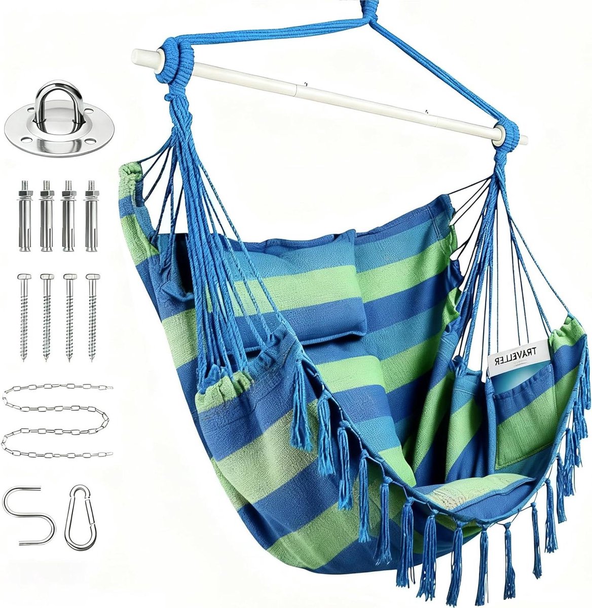 Hangstoel met Kussens - Schommelstoel Buiten - Ontspannen Buiten - Extra Grote Maat - 130 x 130 cm - Blauw Groen