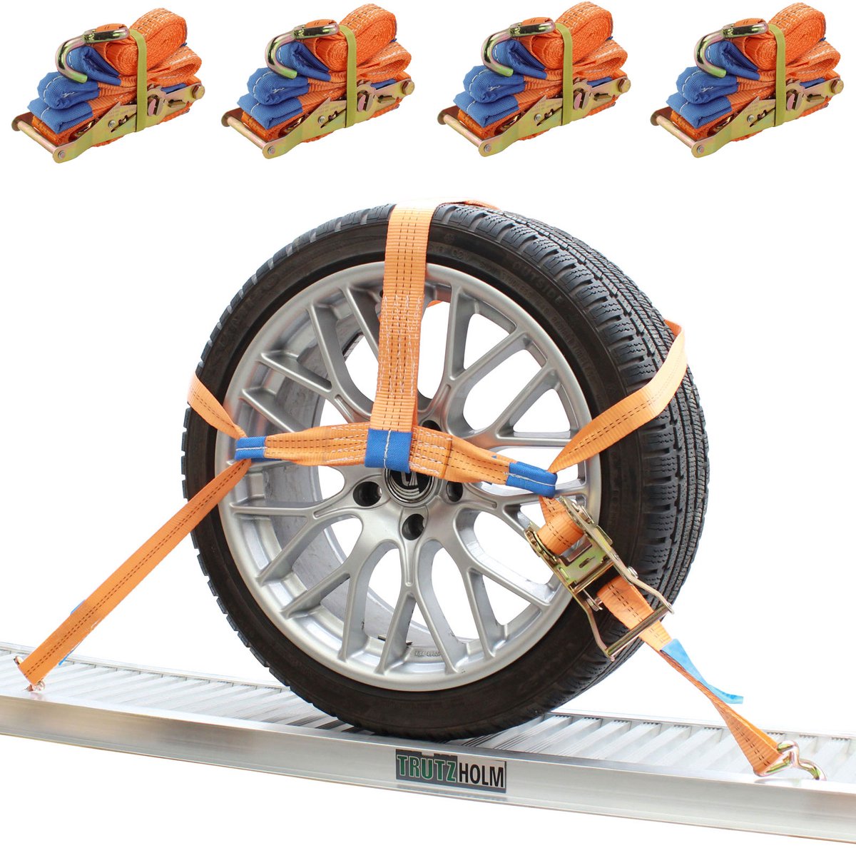 4x spanbanden autotransport spanband wielslot auto auto aanhanger vastzetsysteem ORANJE