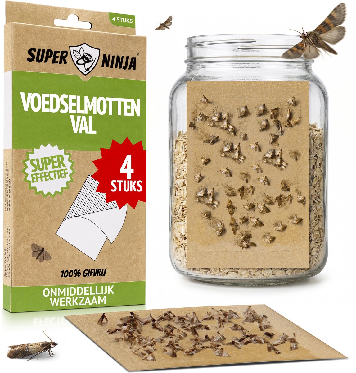 Super Ninja Voedsel Mottenval - 4 Vallen - Zeer Effectieve Levensmiddelenmottenval - Ecologisch Voedselmotten Bestrijden - Gemakkelijk te Gebruiken Voedselmottenval