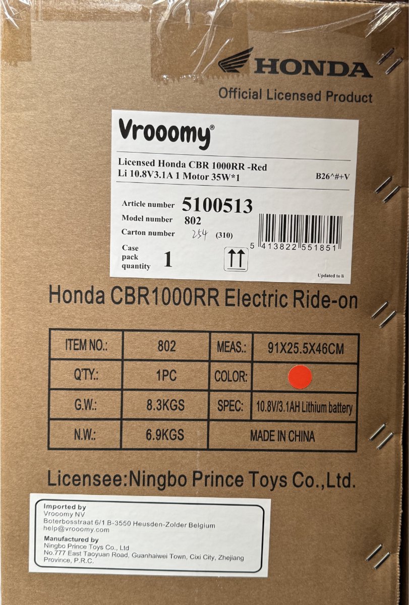 Honda CBR 1000RR Full Option Elektrische Kindermotor 2 tot 5 jaar – Officieel Gelicentieerde Motor met LED-Koplamp & Claxon – Li-ion Kindermotor met Verwijderbare Zijwieltjes & Realistische Geluiden – Rood — afbeelding 5
