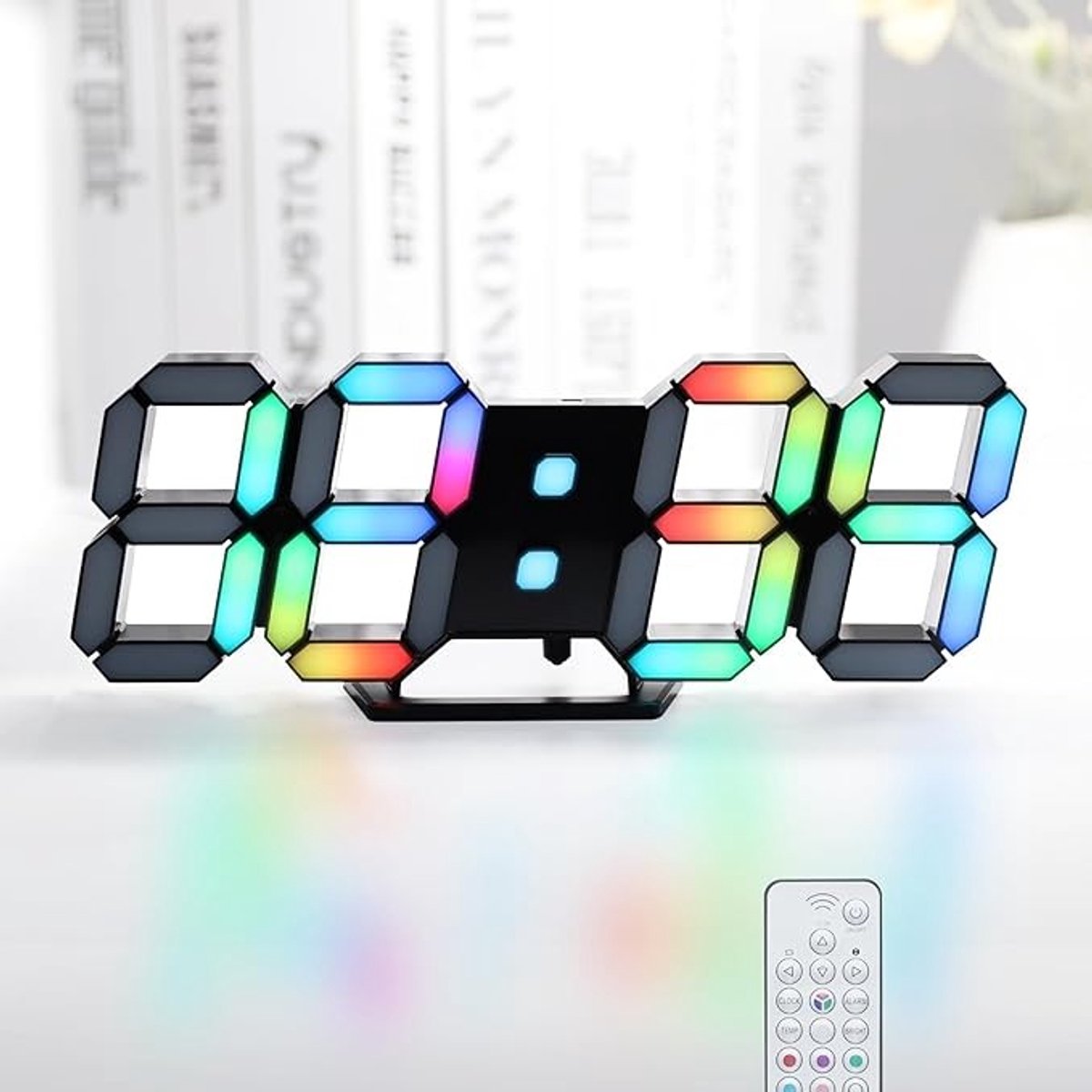 LED Neon Wandklok 24 cm - RGB Kleurrijke Digitale Klok met Afstandsbediening