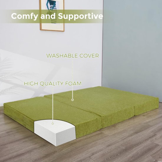 Opvouwbare Matras - Vloermat Futon - Gast slapen - Hoge dichtheid schuim - 135x190cm - Olijfgroen — afbeelding 4