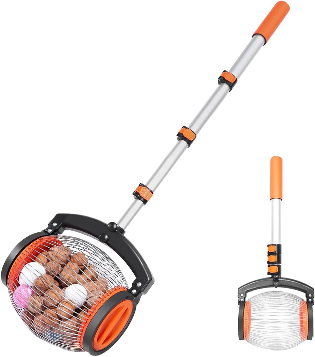 Notenroller Telescopisch - Plukker Tuin - Eikels Verzamelen - Rugvriendelijk Ontwerp - 38 Liter - Zwart