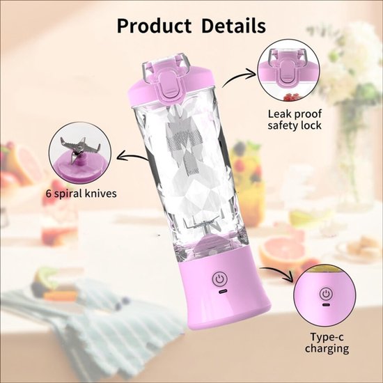 Draagbare blender, 600 ml persoonlijke sapcentrifuge, mini USB oplaadbare sapcentrifuge, compact en waterdicht. — afbeelding 4