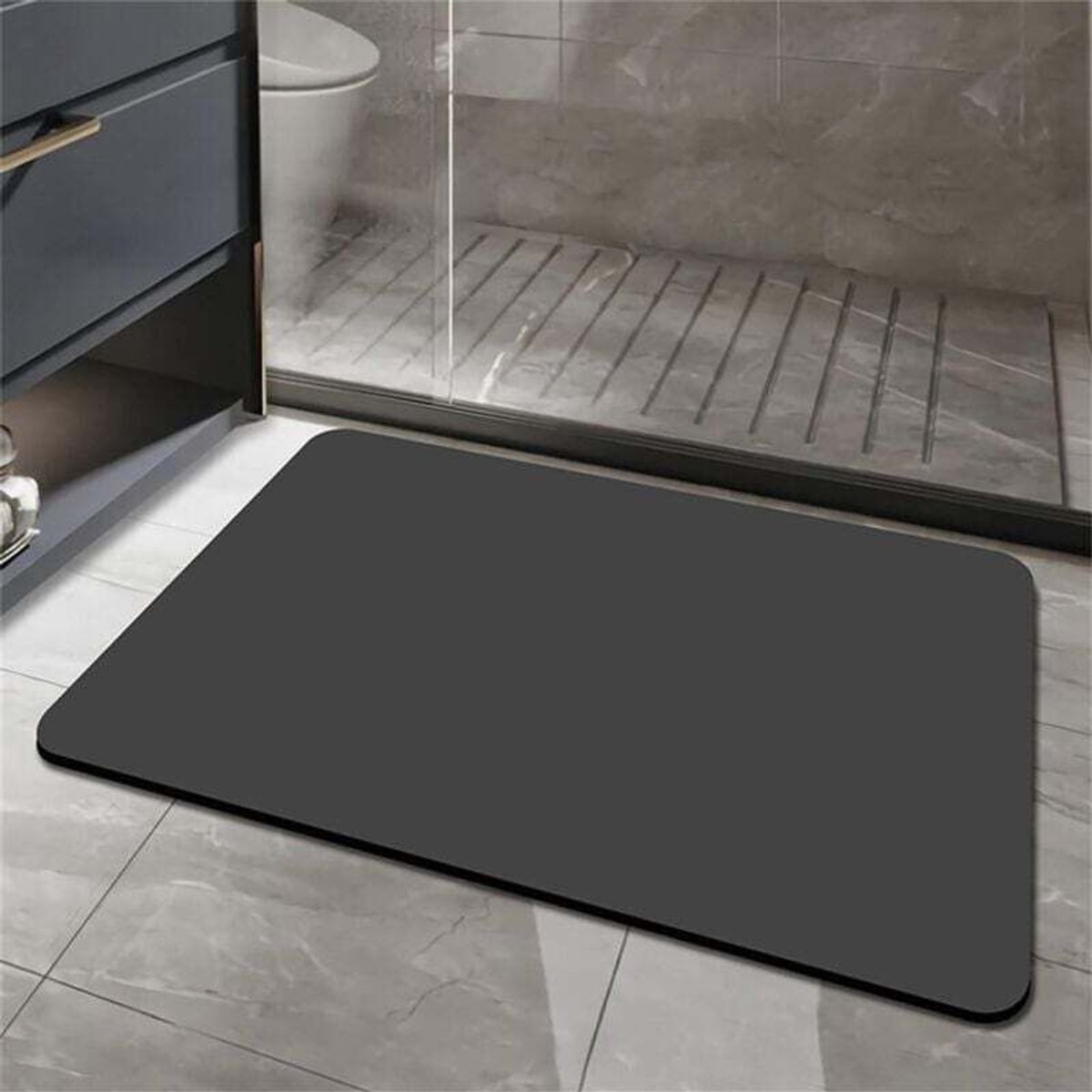 Badkamermat van diatomeeënaarde, zeer absorberend, antislip, 50x80 cm, zwart, sneldrogend, voorwoonkamer en hal.