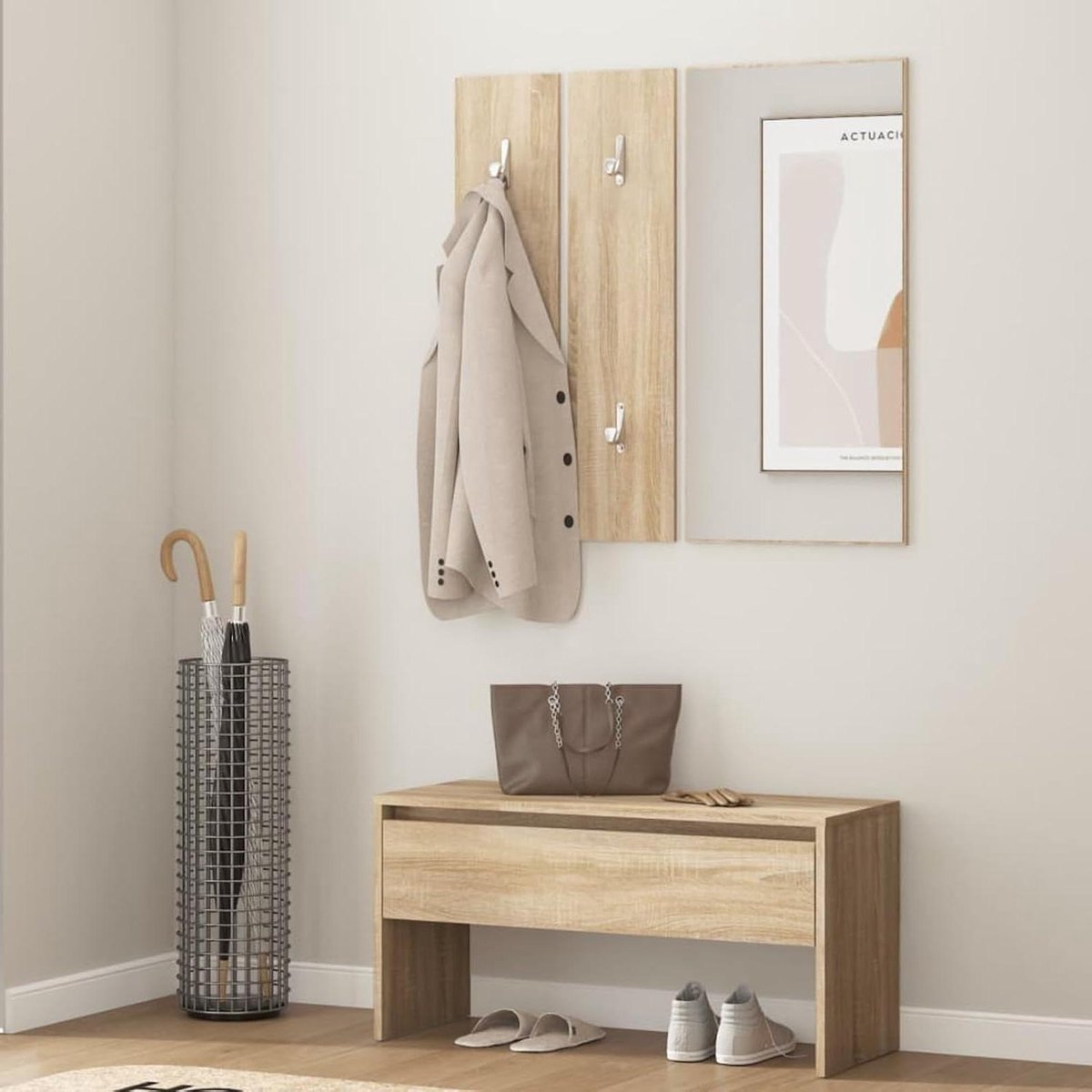 Hal Meubelset - Entree Opbergmeubel - Schoenen Opbergen - Met Spiegel Hangers - 80 cm Bree