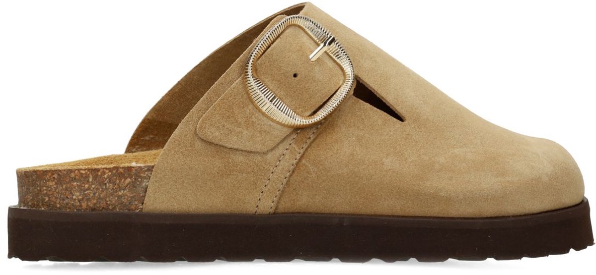Sacha - Dames - Taupe suède clogs met gesp - Maat 41