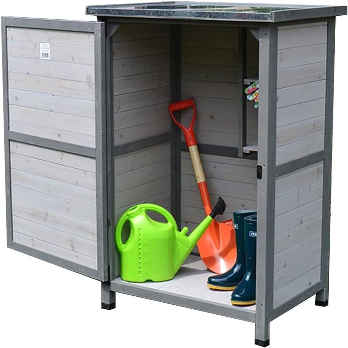 Houten Opbergkast - Tuin Schuur - Gereedschap Opbergen - Anti-corrosie Materiaal - 77x56.5x114cm - Grijs