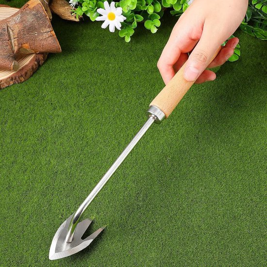 Onkruidverwijderaar Tuin - Handwieder Wortel - Onkruid Wieden - Antislip Houten Handvat - 31.5 cm Lengte - Zilver — afbeelding 3