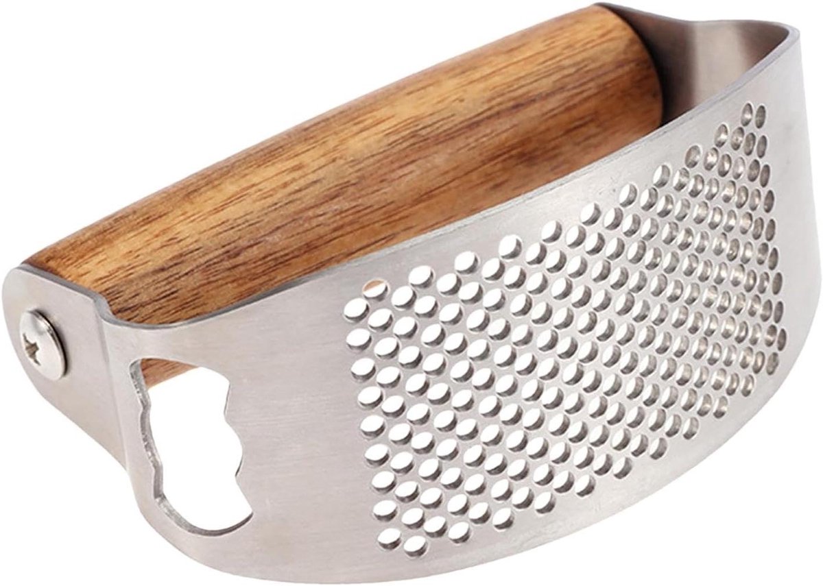 Knoflookpers - Keuken Gadget - Snel Hakken - Comfortabele Grip - 10cm - Houtkleur