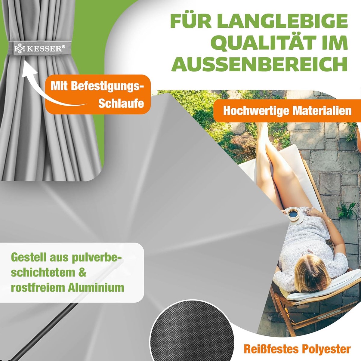 Zweefparasol Aluminium - Terrasparasol Tuinparasol - Zomerse Beschutting - Verstelbare Kantelhoek - 350cm Diameter - Lichtgrijs – foto 5