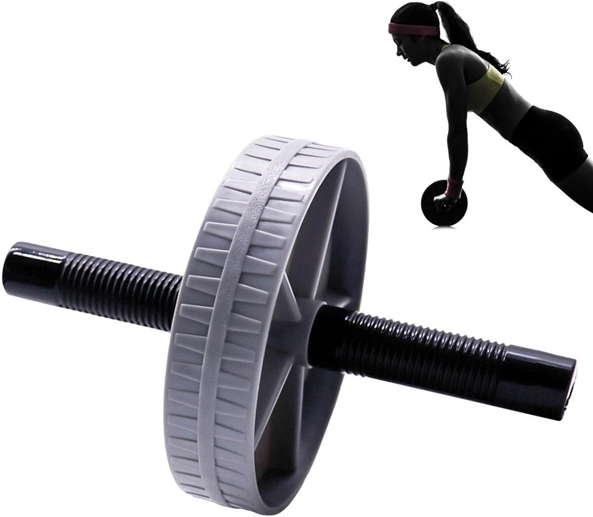 Buikspierwiel - Fitnessroller - Rompkracht Trainen - Automatische Terugslag - 15 cm Diameter - Grijs