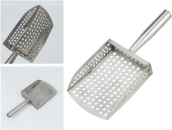 Strandschep - Zandschep - Roestvrijstalen zandzeef - Zandfilterschep - Kan worden opgehangen - 28,5*12*14 cm - Geschikt voor het verzamelen van schelpen op het strand, het schoonmaken van de kust, enz. - Zilver — afbeelding 4