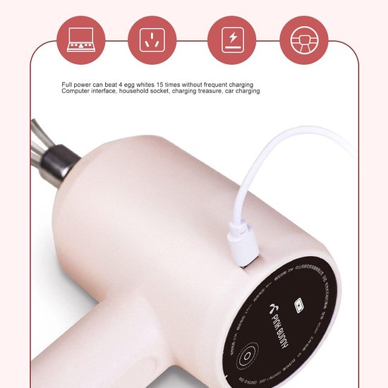 Draadloze Handmixer - Elektrische Mixer - Bakken en Mixen - USB Oplaadbaar - 20W Krachtig - Lichtroze — afbeelding 4