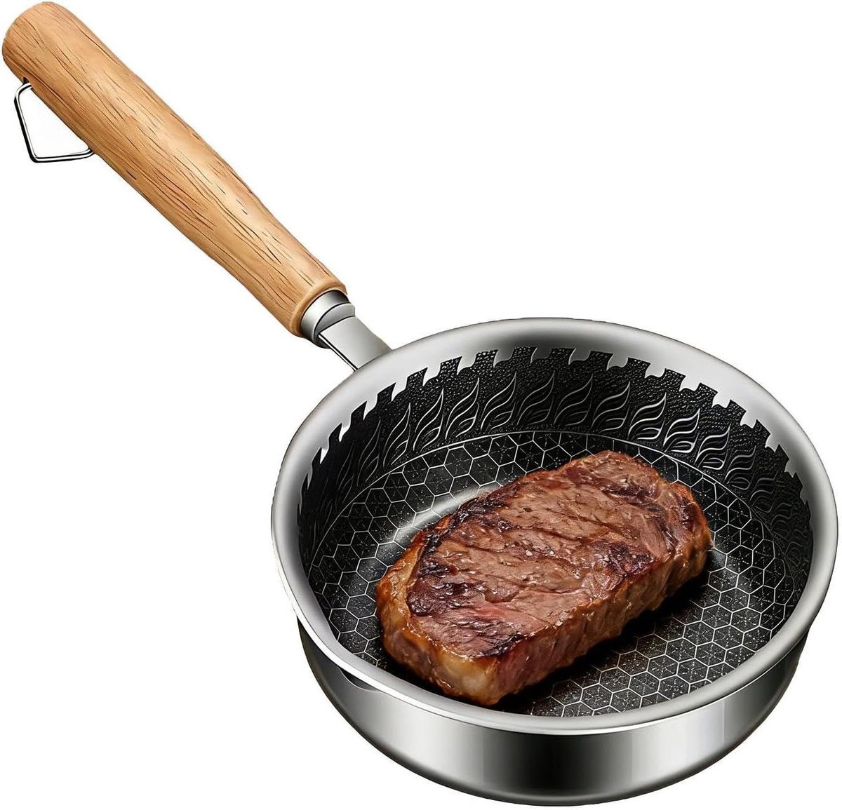 Inductie Steelpan - Sauspan Mini Koekenpan - Kleine Gerechten Maken - Met Schenktuit - 14 cm - Zilver