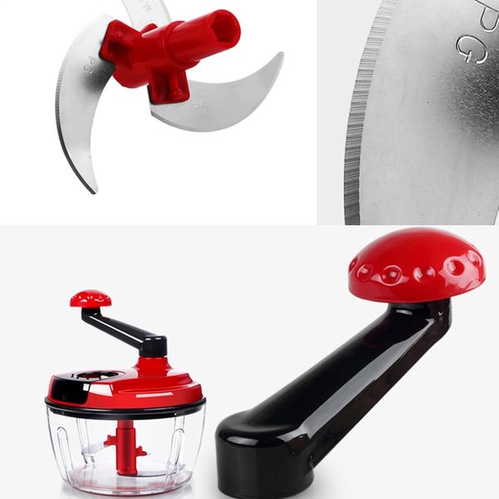 Handmatige Keukenrobot - Compacte Hulp - Snel Ingrediënten Snijden - Opvouwbare Handgreep - 18.5x18.5x2cm - Rood — afbeelding 3