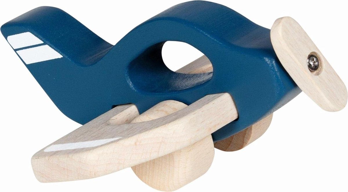 Houten Vliegtuigje - Baby Speelgoed - Baby Stimuleren - Natuurlijk Materiaal - 14 cm Lengte - Blauw