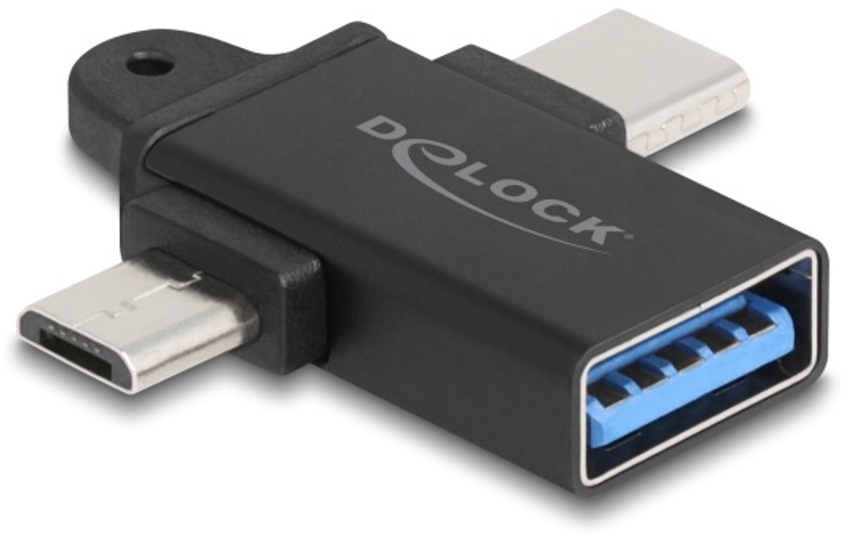 Delock Adapter USB 10 Gbps 2 in 1 USB-A female to USB Type-C™ male + USB Micro-B male OTG