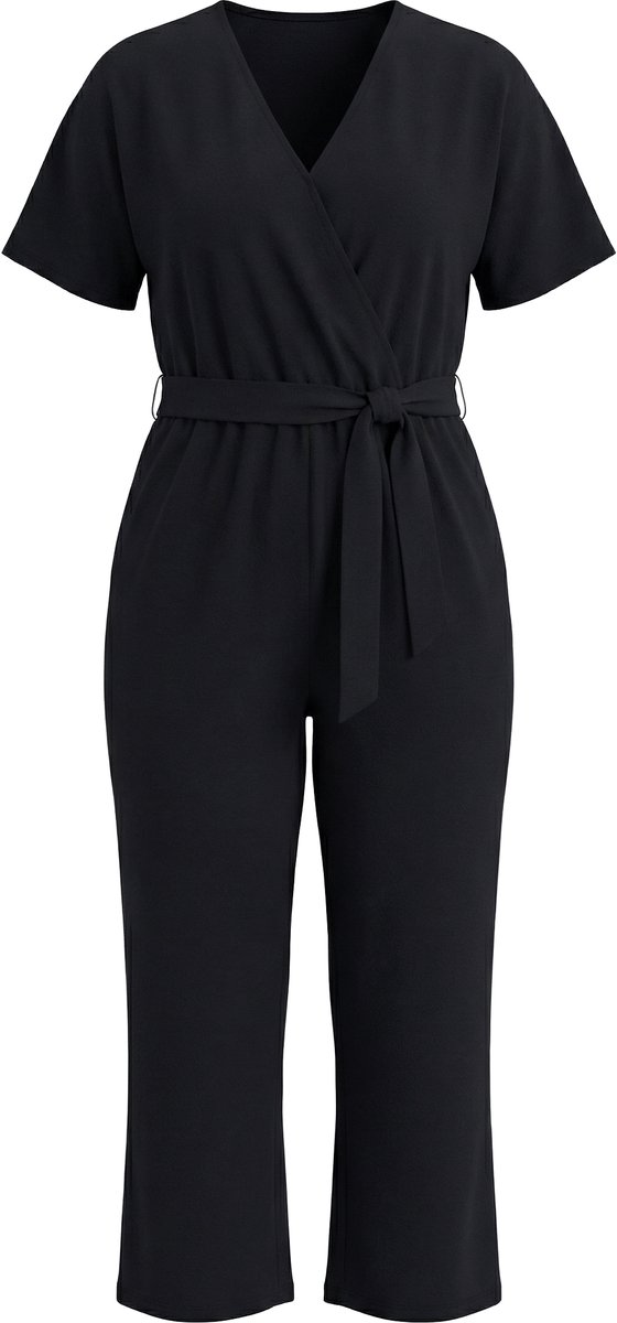 MIAMODA - Dames - Jumpsuit eendelig stof met structuur elastische taille - Zwart - Maat 42