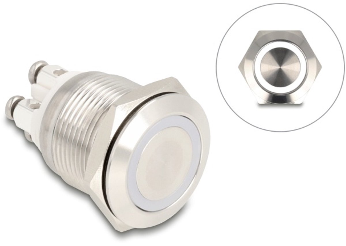 Delock Push Button for Installation 19 mm 4 x Screw Terminal LED white
