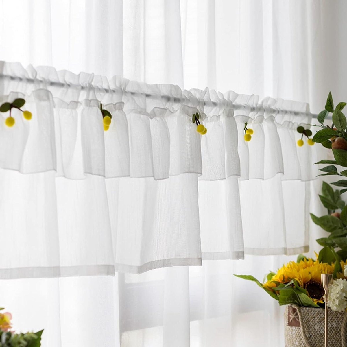 Korte Gordijnen - Keuken Voile - Raam Decoratie - Landelijke Stijl - 250x40cm - Grijs