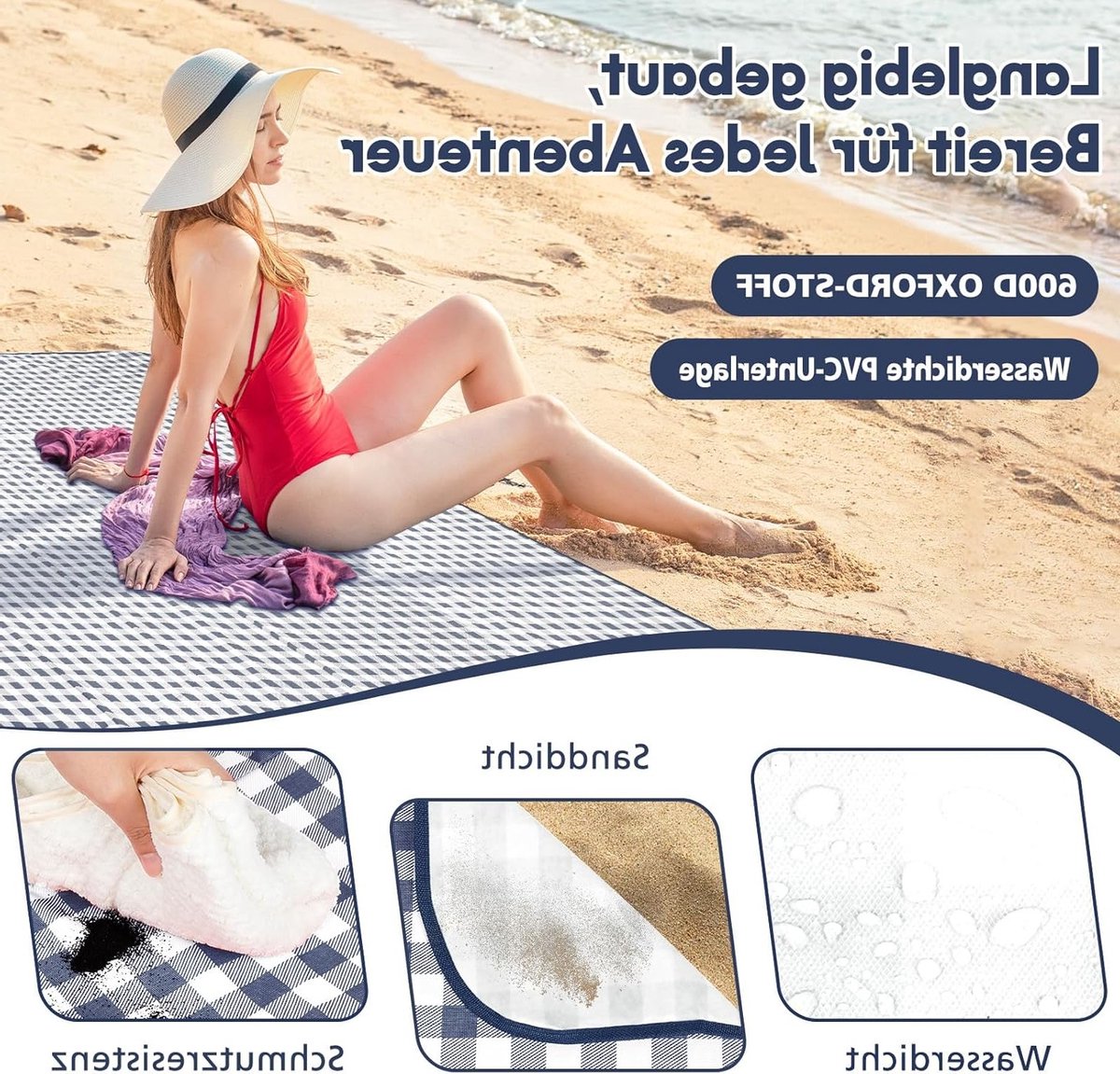 Grote Waterdichte Picknickdeken 200 x 200 cm - Zandbestendig en Machinewasbaar voor Kamperen en Stranduitjes met Handvat voor Gezinnen