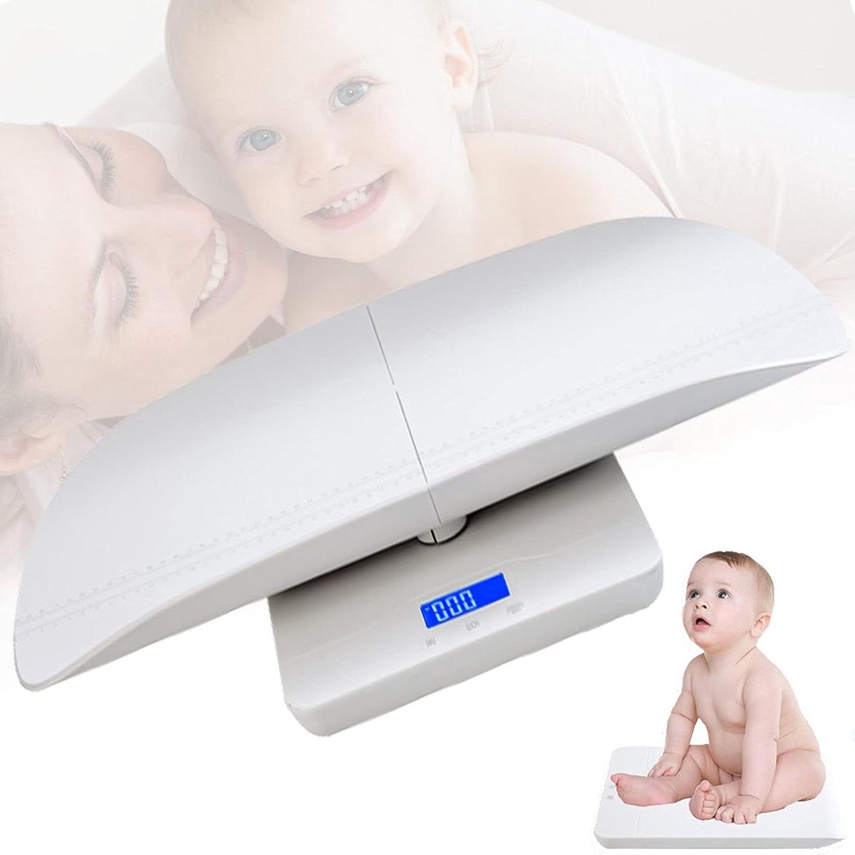 Baby weegschaal - Peuter schaal - Groei volgen - Ingebouwde hoogtemeter - 100 kg capaciteit - Wit