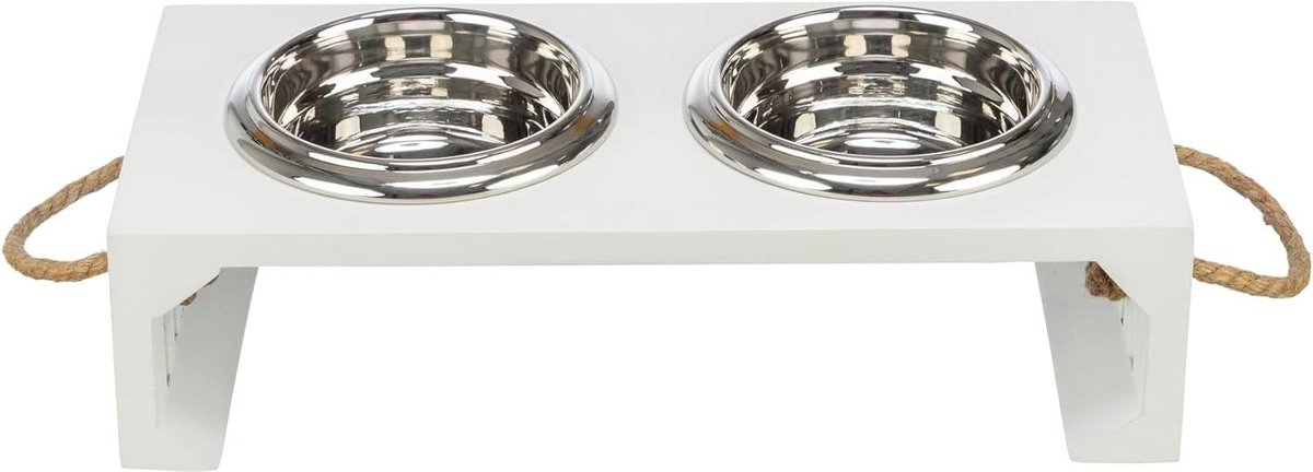 Verhoogde Hondenbakset - Voerbakken Set - Gezond Eten - Ergonomisch Ontwerp - 2 x 900 ml - Wit Roestvrij Staal