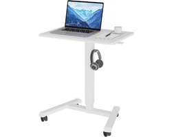 65×45cm Mobiel Staand Bureau met 4 Wielen, In Hoogte Verstelbaar Overbed-Bureau, Ergonomisch Werkstation voor Woonkamer, Slaapkamer, Kantoor, Maximale Belasting 15KG, Wit