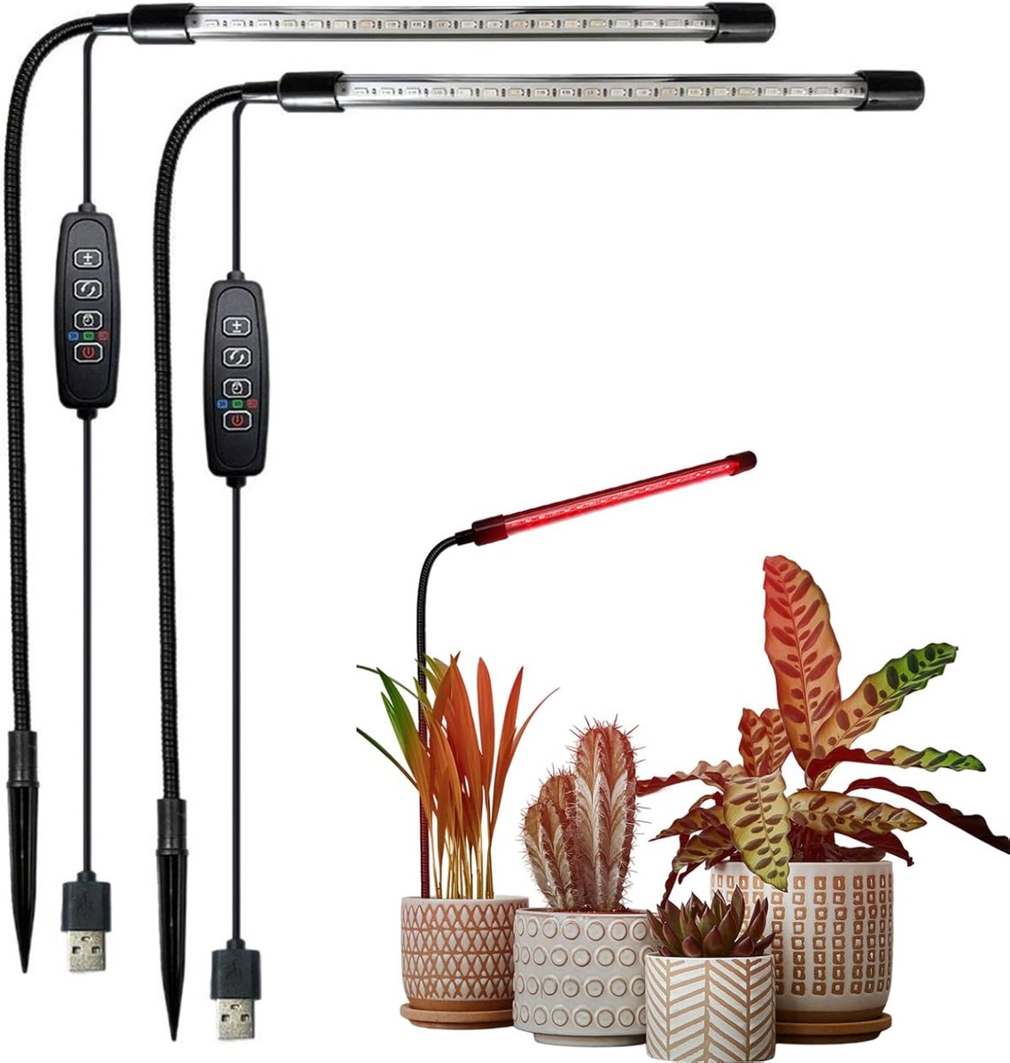 Kweeklampen voor zaailingen - LED plantenlicht - Binnen tuinieren - Instelbare helderheid - 2-pack - Zwart
