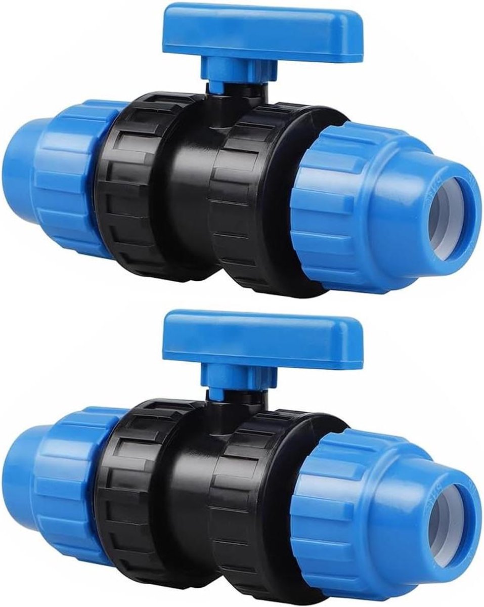 Kogelkraan PE Leiding - Kraan voor Tuinslang - Waterafsluiting Tuin - Snelle Montage - 25 mm - Blauw