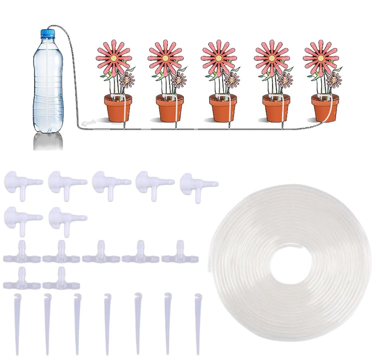 Druppelsysteem - Automatische irrigatie - Planten water geven - Waterbesparend systeem - 7 meter slang - Zwart