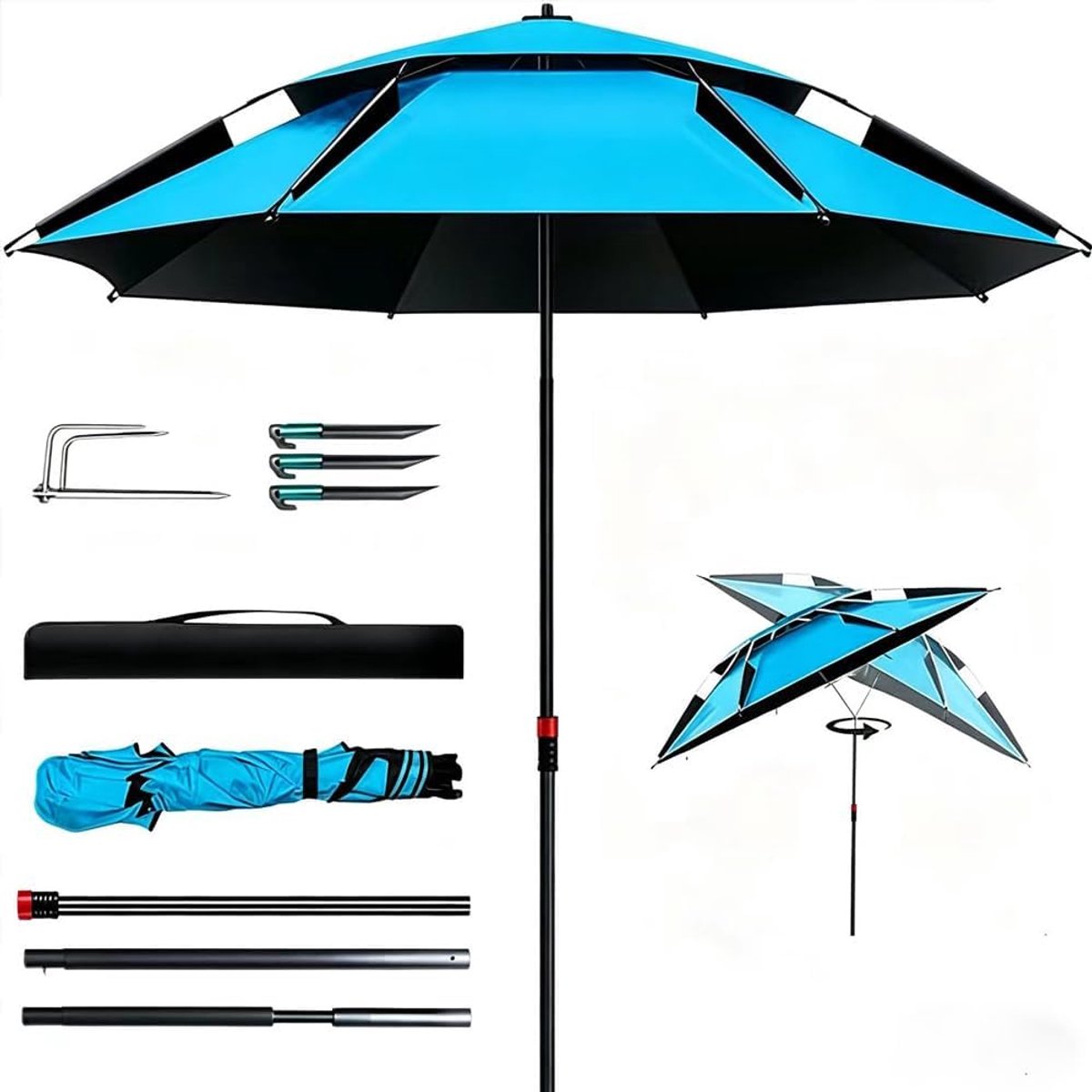 Strandparasol Opvouwbaar - Terrasparasol Tuinparasol - Zon Beschermen - 360 Graden Draaibaar - Ø 160 cm - Blauw