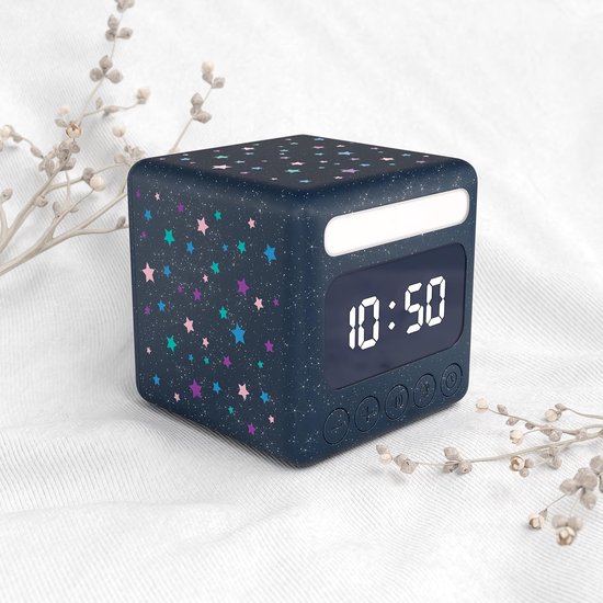 Kinderwekker geruisloos - Nachtlampje wekker - Kinderkamer decoratie - Stille werking met snooze - 10x10 cm - Blauw — afbeelding 4