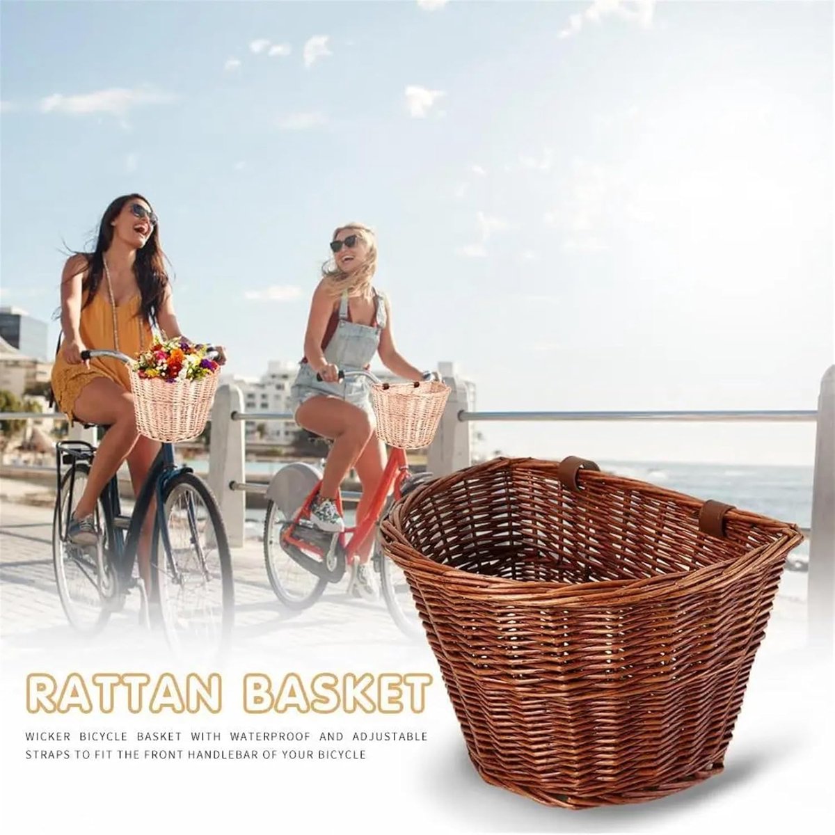 Rotan Fietsmand - Stuur Opslag - Boodschappen Vervoeren - Eenvoudige Installatie - 21 x 16 x 16cm - Geel