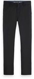 Zwarte chino broek met lussen voor een riem en twee steekzakken.